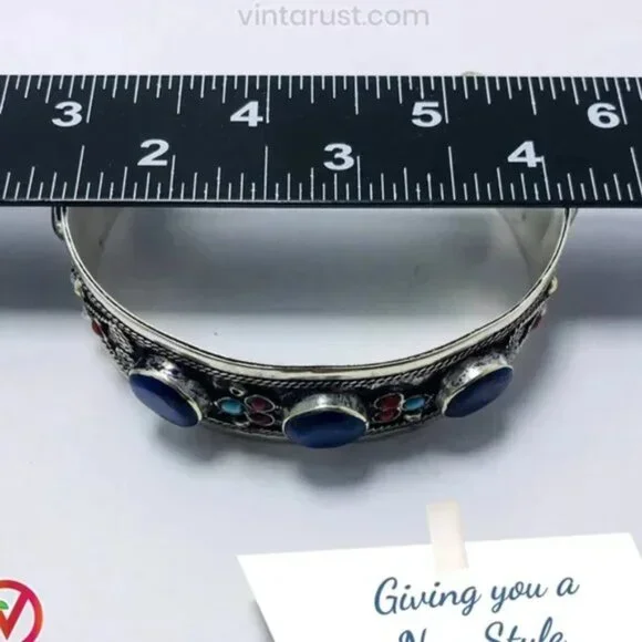 Single Handmade Kuchi Silver Cuff Bracelet: Tribal Boho Statement Jewelry - Picture 7 of 7